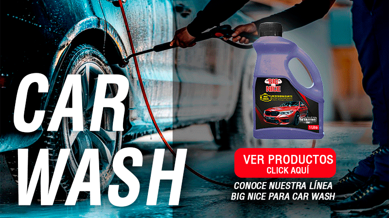 car wash, conoce nuestra línea Big Nice para Car Wash con una veriedad grande de silicones para tablero, shampoo, shampoo para tapicería, desengrasante, limpia vidrios, aromatizantes, toallas de microfibra y mucho más.